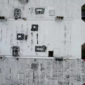 aerial view of the roof to be renovated and replaced.